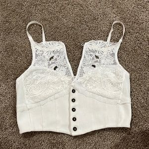 Free people white lace button up tank